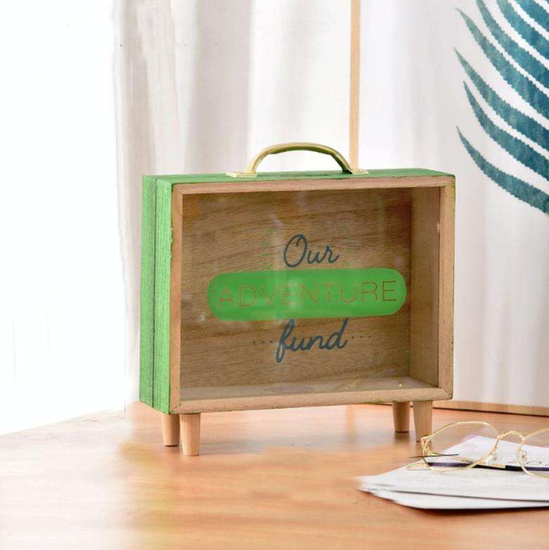 Wooden Piggy Bank Large Capacity Children Savings Box Creative Desktop Accessories(Green)