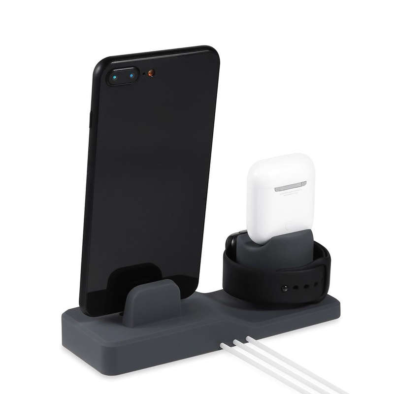 3 in 1 Silicone Charging Dock for AirPods Pro & Apple Watch & iPhone, with Bracket Funtcion(White)