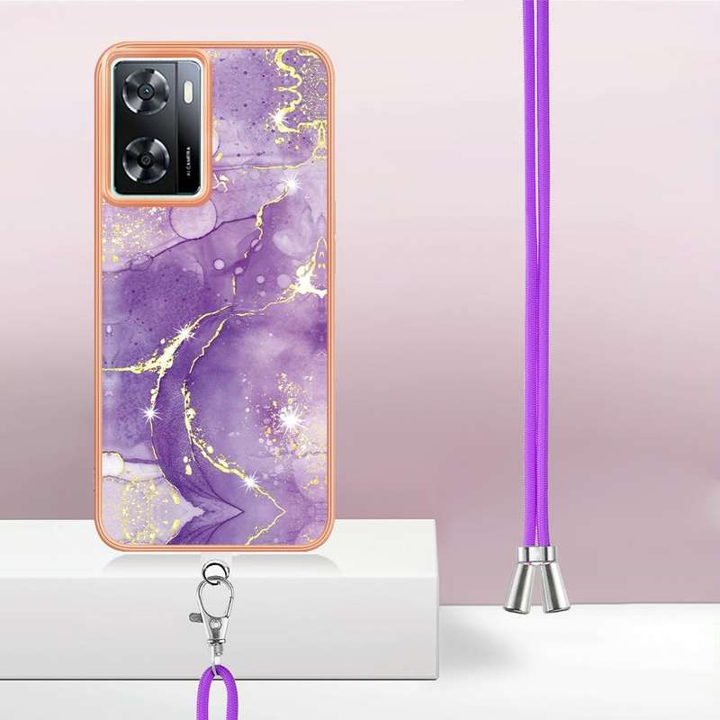 For OPPO A57 4G/A77 5G Taiwan/K10 5G Global Electroplating Marble Dual-side IMD Phone Case with L...