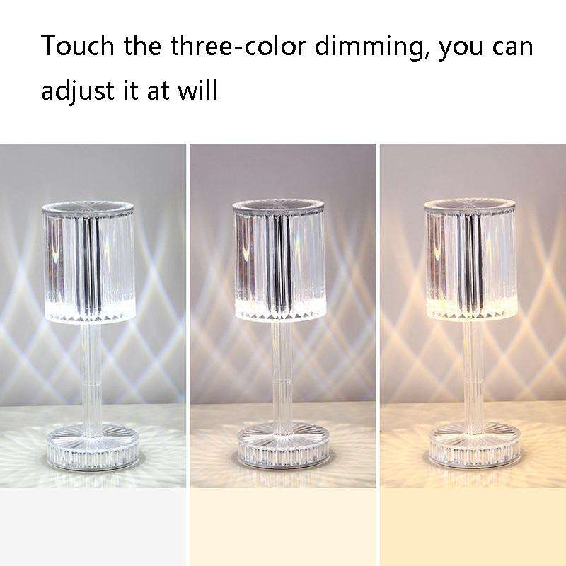 USB Charging Touch Diamond Crystal Table Lamp, Specification: USB Charging(Tri-tone Light)(Transp...