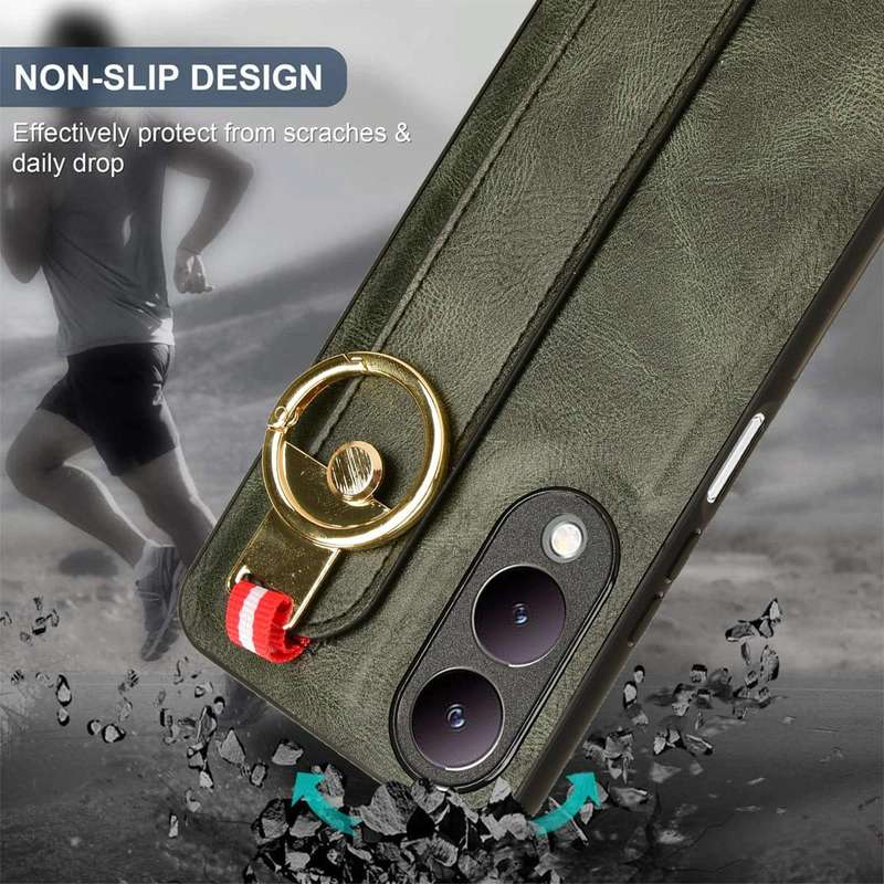 For vivo Y17s 4G Wristband Leather Back Phone Case(Green)