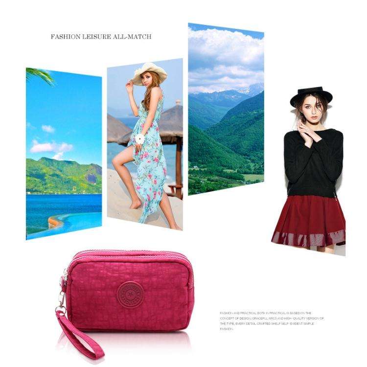 Three-Layer Zipper Short for Ladies Change Mobile Bag(Rose red)