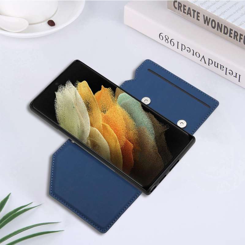 For Samsung Galaxy S22 Ultra 5G Skin Feel PU + TPU + PC Phone Case with Card Slots(Blue)