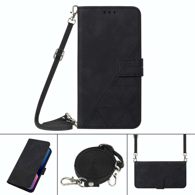 For Samsung Galaxy A12 / M12 Crossbody 3D Embossed Flip Leather Phone Case(Black)