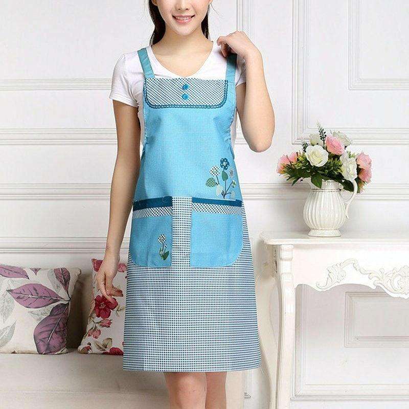Home Adult Sleeveless Waterproof Grid Anti-oil Aprons with Double Pocket(Green)