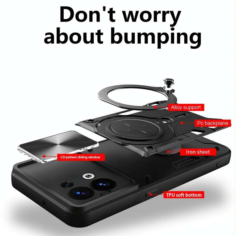 For OPPO Reno8 5G CD Texture Sliding Camshield Magnetic Holder Phone Case(Black)