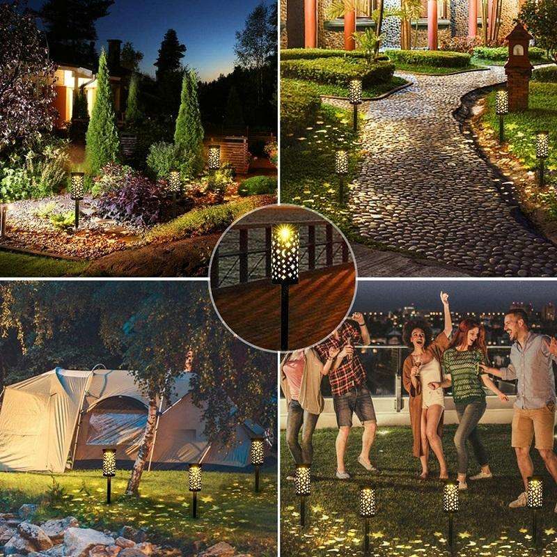 Outdoor Garden Wrought Iron Hollow Stars Moon Lantern Solar LED Lawn Ground Light(Warm Light)