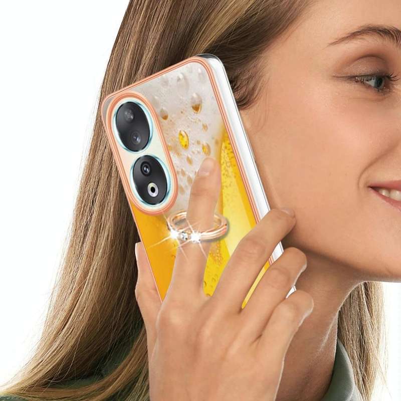 For Honor 90 5G Electroplating Dual-side IMD Phone Case with Ring Holder(Draft Beer)