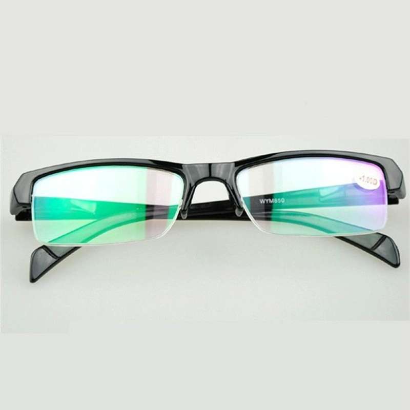 Women Men Half Frame Myopia Glasses HD AC Green Film Lens Myopia Eyeglasses(-2.00D)