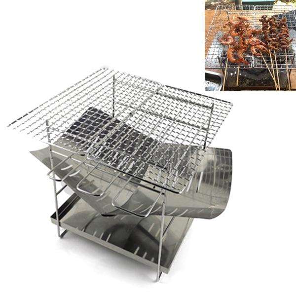 Outdoor Camp Portable Folding Stainless Steel Barbecue Charcoal Grill + Wire Mesh & Base Plate (S...