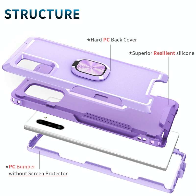 For Samsung Galaxy Note10 3 in 1 PC + TPU Phone Case with Ring Holder(Purple)