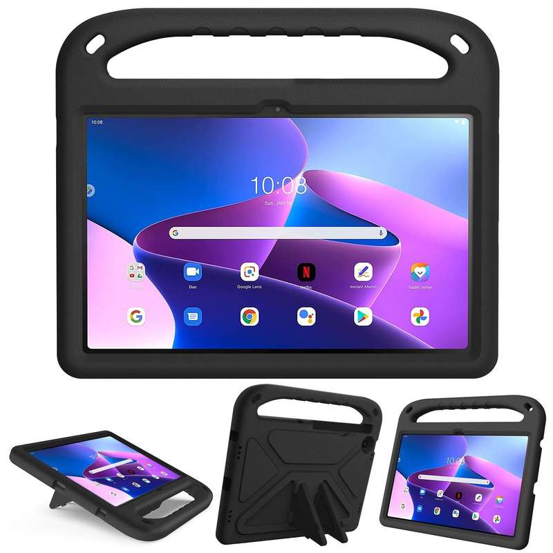 For Lenovo Tab M10 Plus 10.6 3rd Gen 2022 Handle EVA Shockproof Tablet Case with Holder(Black)
