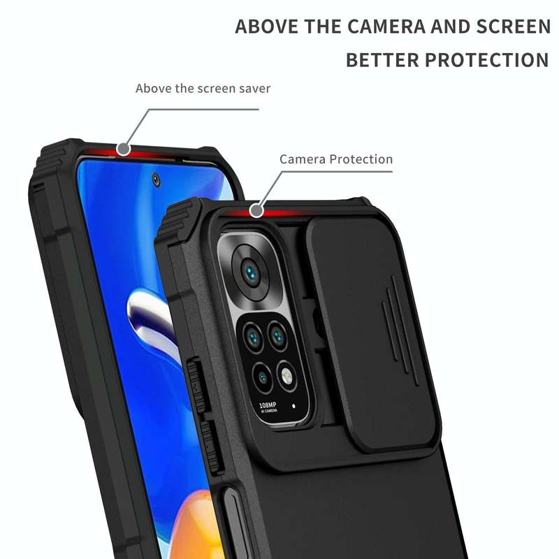 For Xiaomi Redmi Note 11/11S Global Stereoscopic Holder Sliding Camshield Phone Case(Black)