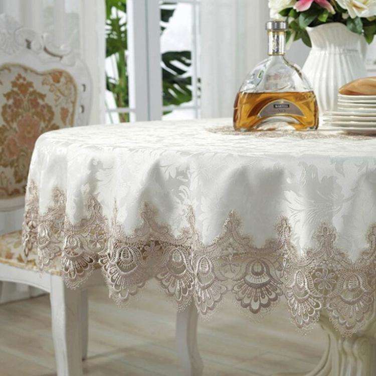 Classical Tablecloth Table Decor Jacquard Lace Elegant Table Cloth, Size:120cm Round(Light Brown)