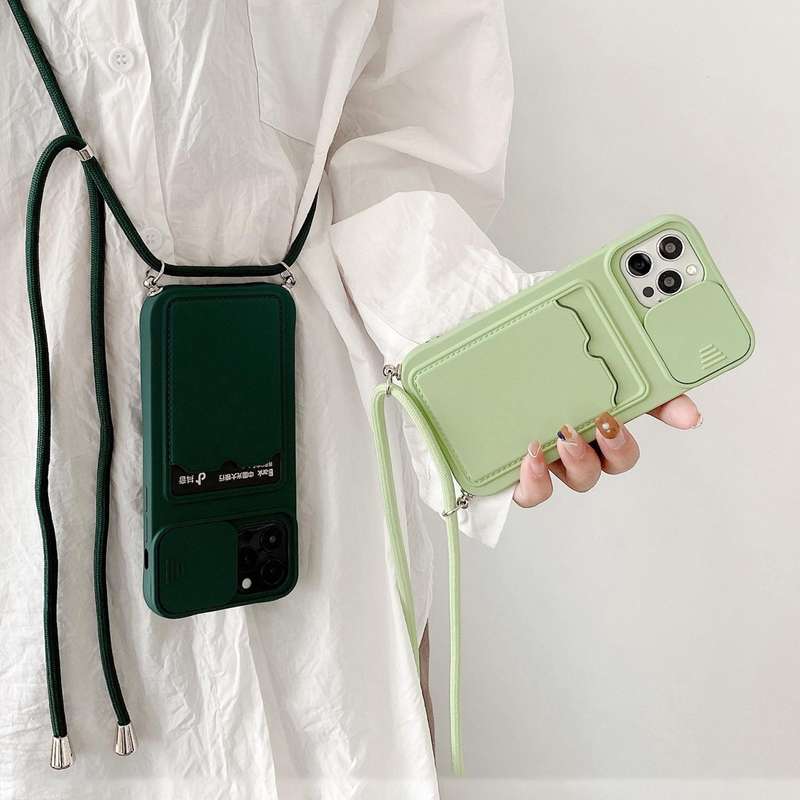 For iPhone 12 mini Sliding Camera Cover Design TPU Protective Case With Card Slot & Neck Lanyard(...