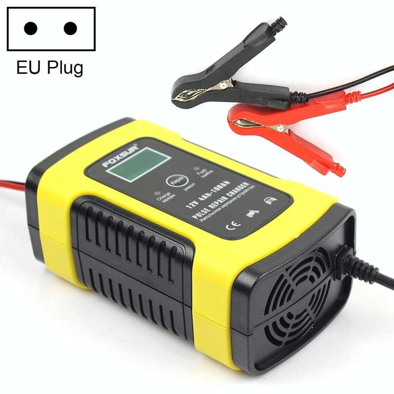 FOXSUR 12V 6A Intelligent Universal Battery Charger for Car Motorcycle, Length: 55cm, EU Plug(Yel...