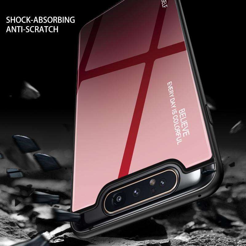 For Galaxy A80 Gradient Color Glass Case(Purple)