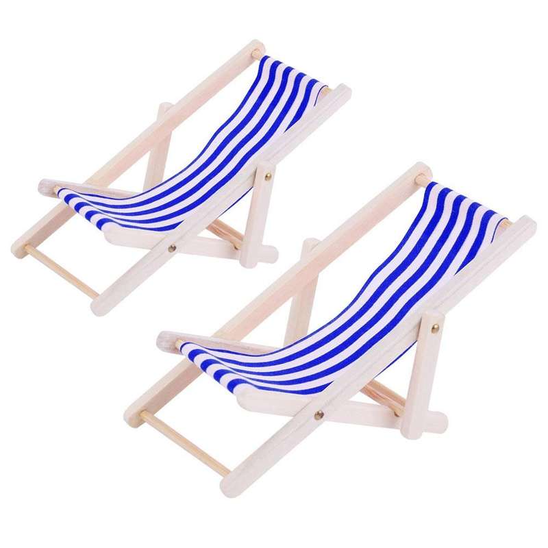 2 PCS 1:12 Beach Lounge Chair Simulation Model Outdoor Beach Scene Shooting Props Can Be Folded(R...
