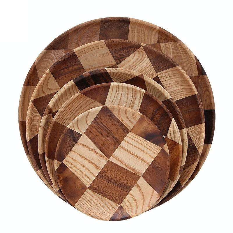 Wooden Tray Dinner Plate Household Fruit Cake Dessert Plate Wooden Dish Round 20cm