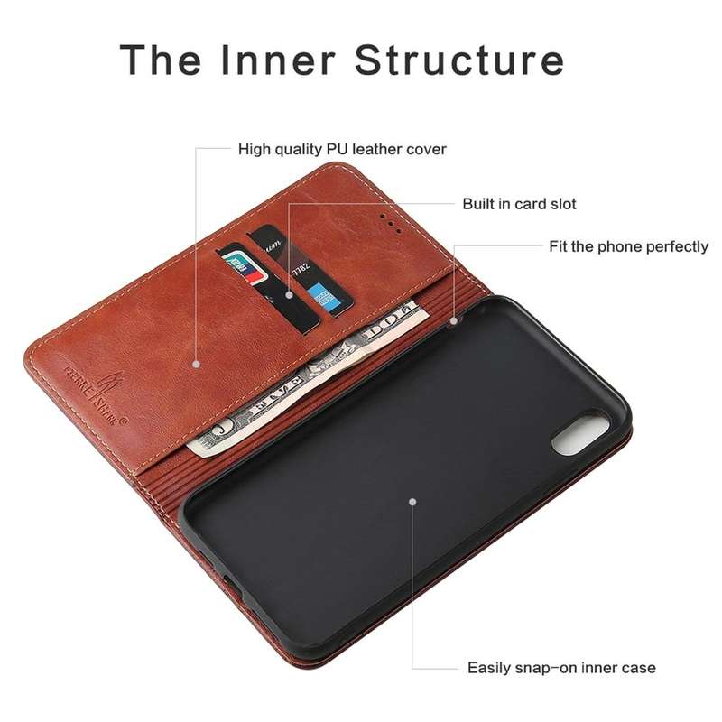 For iPhone X / XS Retro Tree Bark Texture PU Magnetic Horizontal Flip Leather Case with Holder & ...