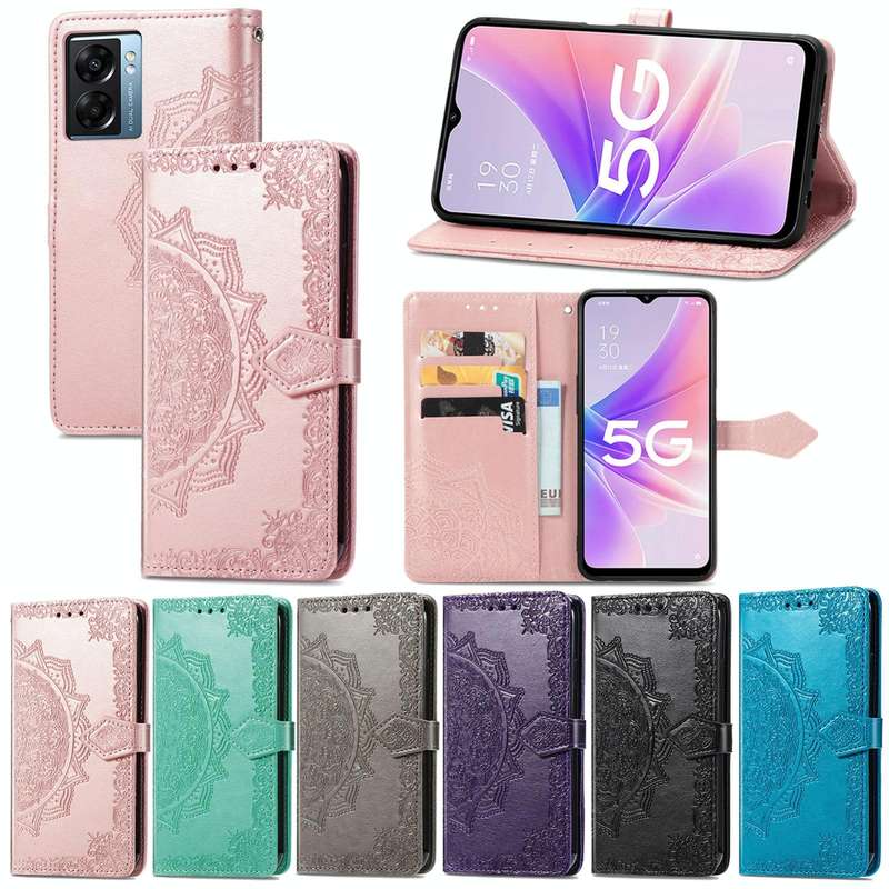 For OPPO A57 5G Mandala Flower Embossed Leather Phone Case(Purple)