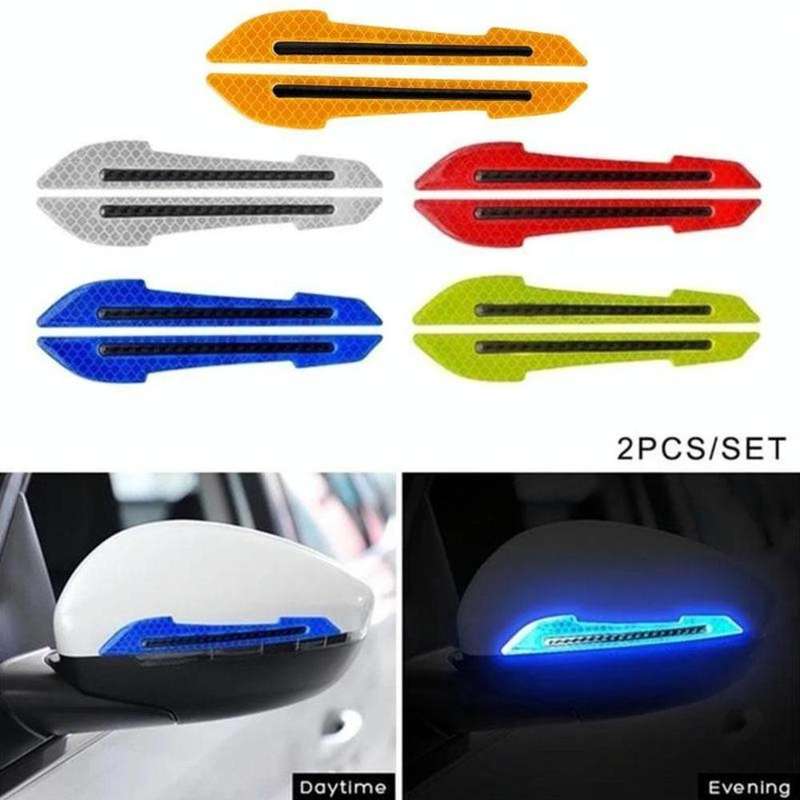 4 Sets Car Reflective Sticker Door Border Anti-Collision Strip Leaf Board Personality Rear View M...