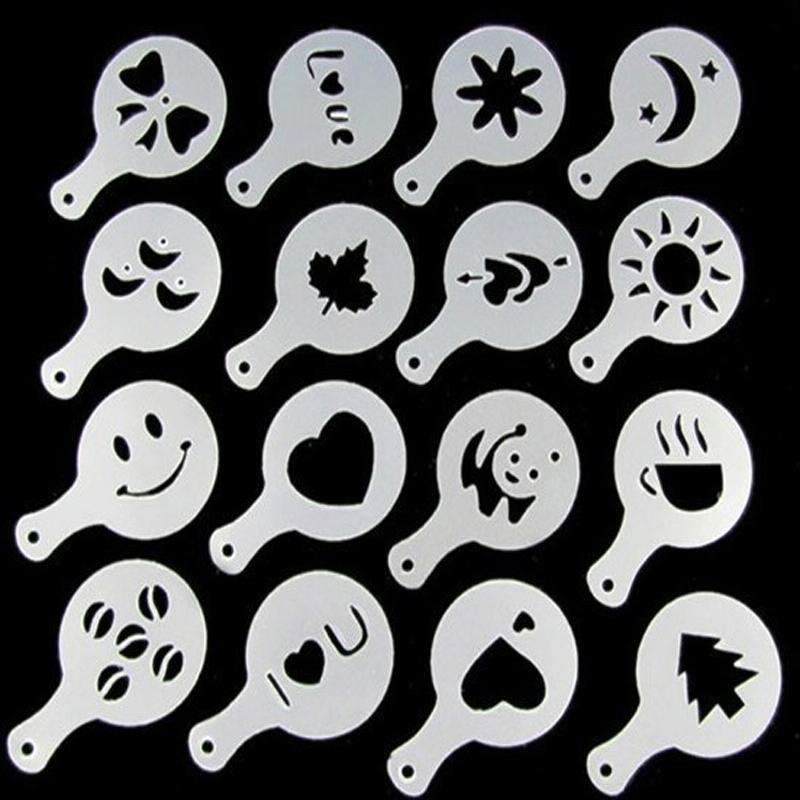 32 PCS Coffee Stencil Filter Coffee Maker Cappuccino Mold Templates Strew Flowers Pad Spray Art B...