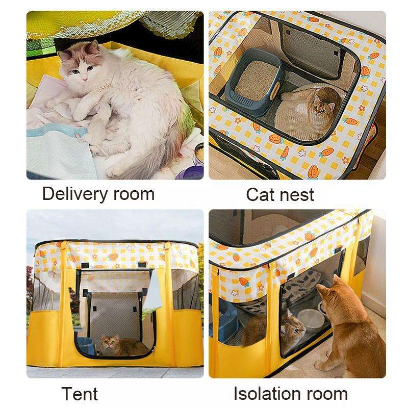 Rectangular Foldable Pet Fence Dog and Cat Litter Pet Delivery Room M(Yellow Carrot)
