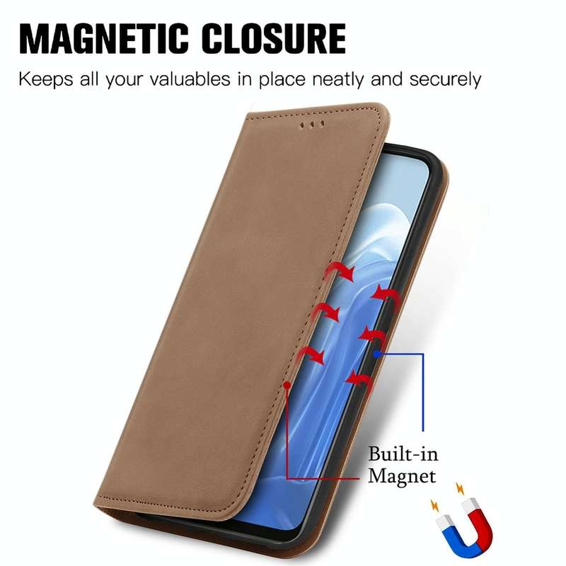For OPPO Reno7 5G Retro Skin Feel Magnetic Horizontal Flip Leather Phone Case(Brown)