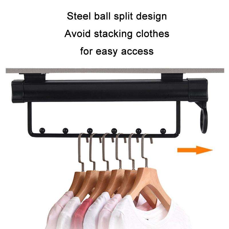 Y02 14 inches 6 Beads Wardrobe Hardware Push-Pull Hanging Rod Clothes Rail