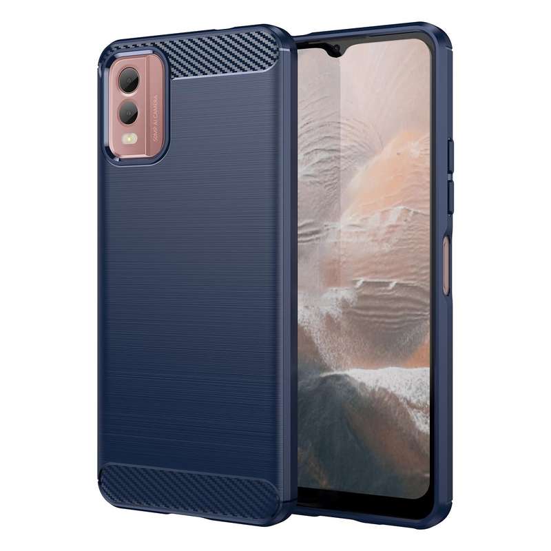 For Nokia C32 Brushed Texture Carbon Fiber TPU Phone Case(Blue)