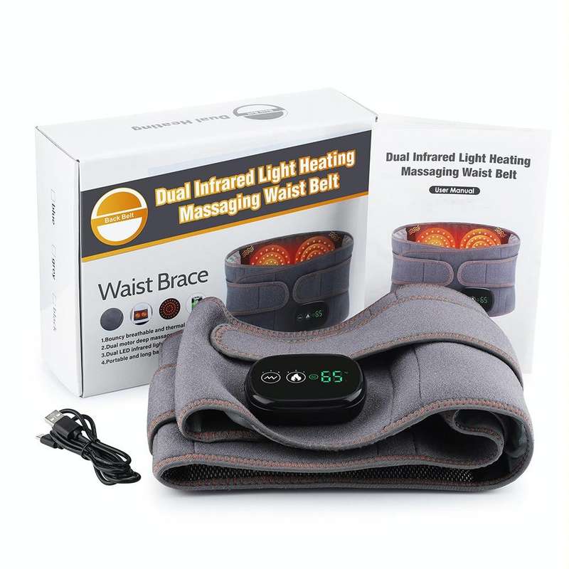 USB Charging Red Light Heating Massage Lumbar Belt Warming Waist Belt(Gray)