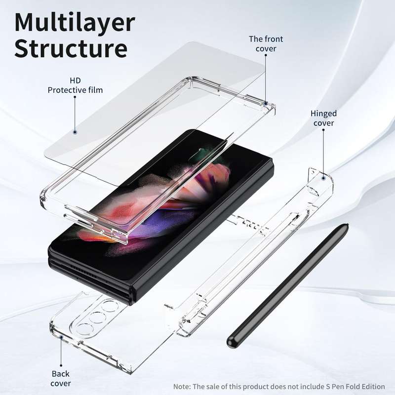 For Samsung Galaxy Z Fold3 5G 360 Full Body Hinge Flip Phone Case with Pen Slot(Transparent)