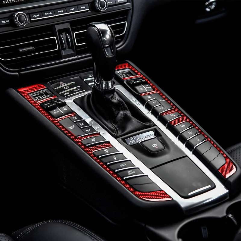 Car Carbon Fiber Gear Button Frame Decorative Sticker for Porsche Macan 2014-2021, Left and Right...