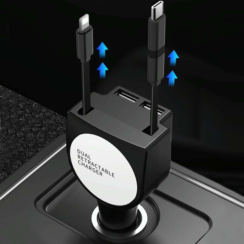 3 In 1 3.1A Dual USB Single Pull Retractable Fast QC3.0 Car Charger(Green)