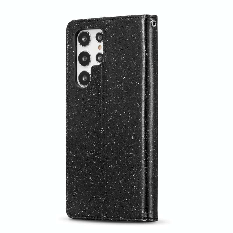 For Samsung Galaxy S22 Ultra 5G Glitter Powder Love Leather Phone Case(Black)
