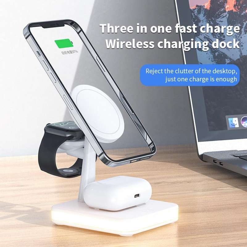 WX-991 Magnetic 4 in 1 Wireless Charger for iPhone / iWatch / AirPods or other Smart Phones(White)