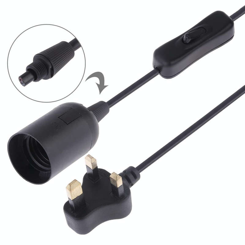 E27 Wire Cap Switch Lamp Holder Chandelier Power Socket with 1.2m Extension Cable, Small UK Plug(...