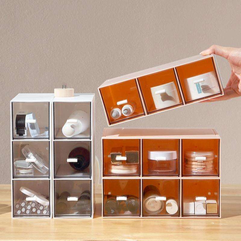Desktop Drawer Storage Box Cosmetics Office Student Stationery Pen Dormitory Three Grid Desk Rack...