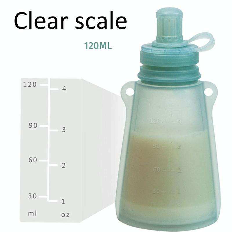 120ml Reusable Silicone Baby Food Pouches Refillable Squeeze Storage Containers(Blue)
