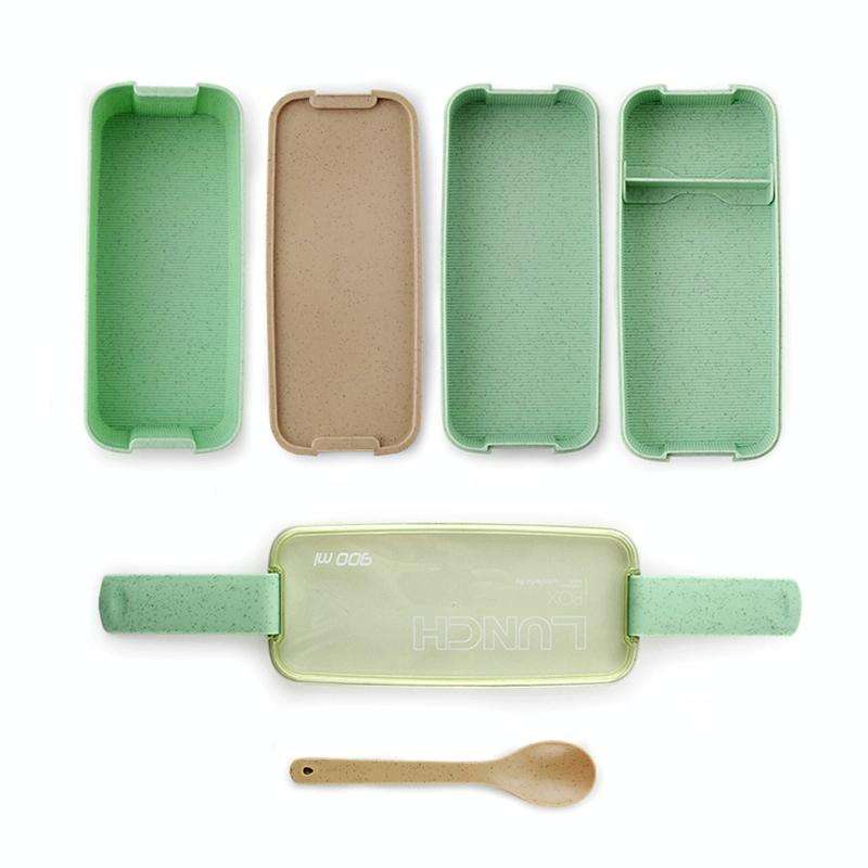 900ml 3 Layers Bento Box Lunch Box Food Container Wheat Straw Material Microwavable Dinnerware Lu...