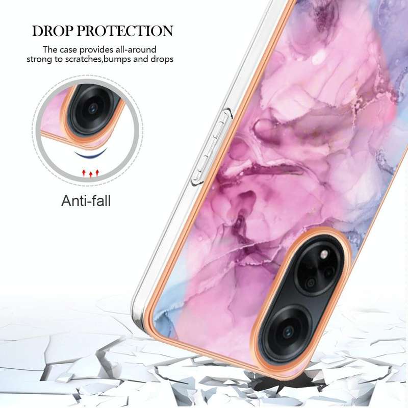 For OPPO A98 Electroplating Marble Dual-side IMD Phone Case(Pink 013)