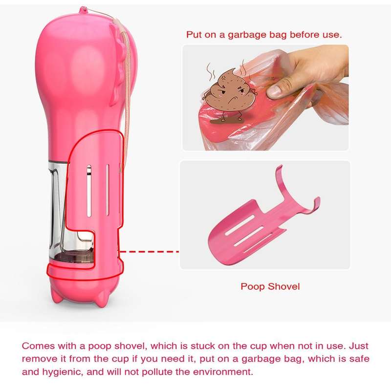 3 in 1 Leakproof Outdoor Dog Water Fountain Portable Pet Drinking Bottle, Size: 300ml+Food Box(Pink)