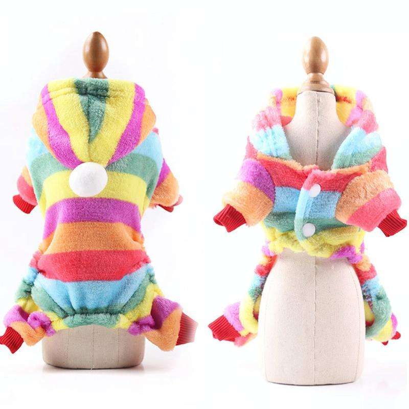 Dog Pajamas Fleece Jumpsuit Autumn Winter Dog Clothes Four legs Warm Pet Clothes, Size:XL(Rainbow...