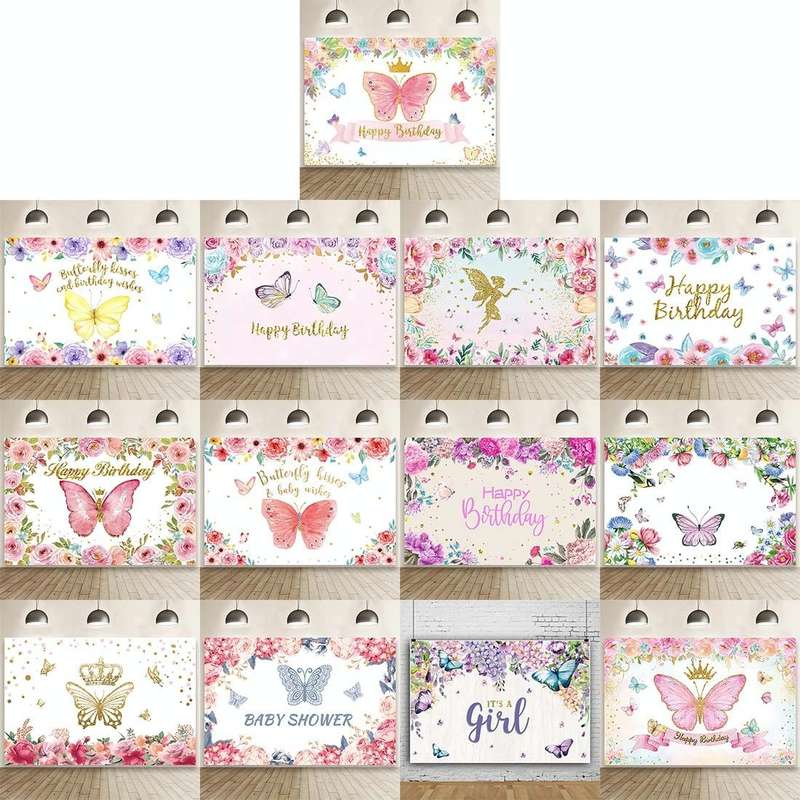 1.5m X 1m Butterfly Pattern Photography Backdrop Birthday Party Decoration Background Cloth(MDT09...