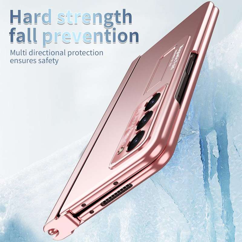 For Samsung Galaxy Z Fold5 Electroplating Corrugated Hinge Folding Phone Case with Pen Slot(Pink)