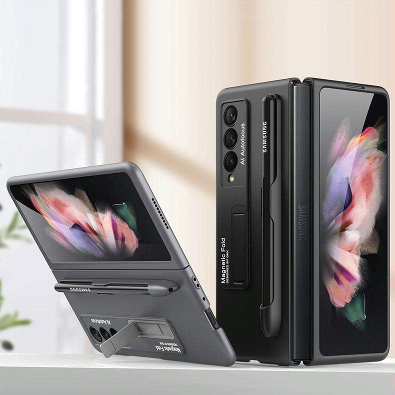 For Samsung Galaxy Z Fold3 5G GKK Ultra-thin PC Phone Flip Case with Holder & Pen Slot(Grey)
