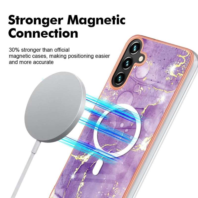 For Samsung Galaxy A54 5G Marble Pattern Dual-side IMD Magsafe TPU Phone Case(Purple 002)