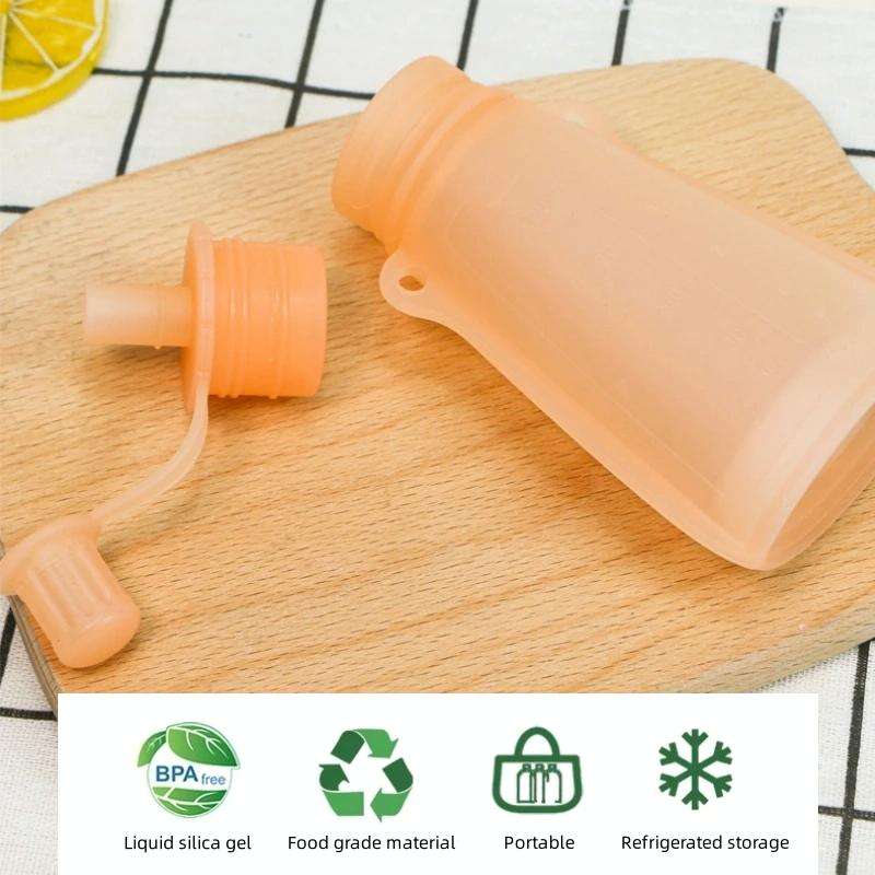 120ml Reusable Silicone Baby Food Pouches Refillable Squeeze Storage Containers(Blue)