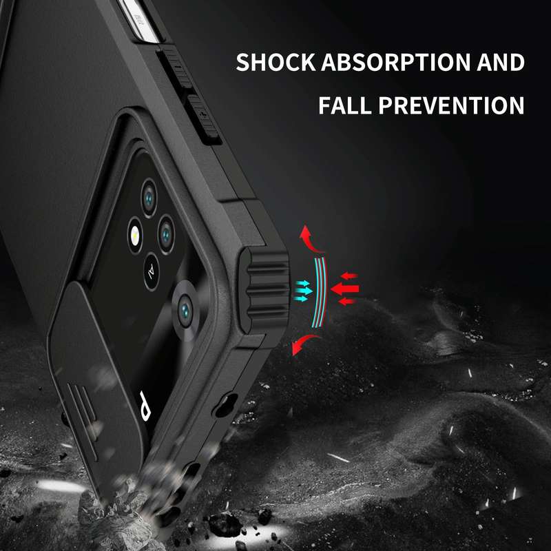 For Xiaomi Poco M4 Pro 4G Stereoscopic Holder Sliding Camshield Phone Case(Black)